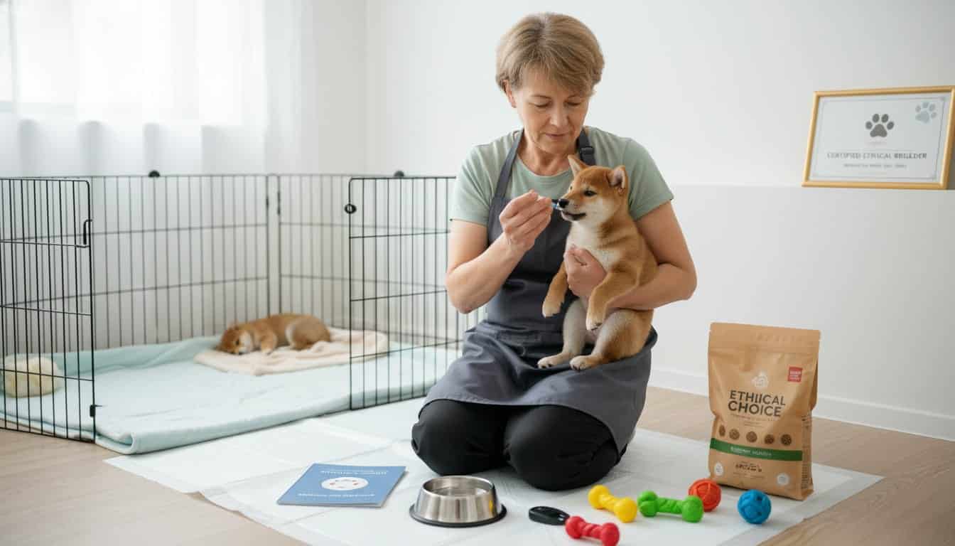 Miniature Shiba Inu with responsible owner focusing on health, training, and ethical breeding